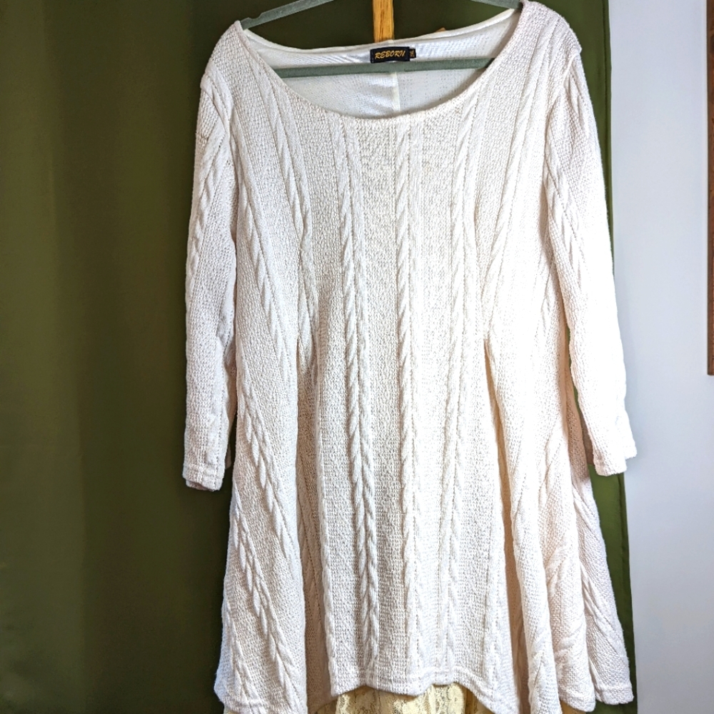 Woman's Reborn Sweater Tunic Dress Winter White 2x